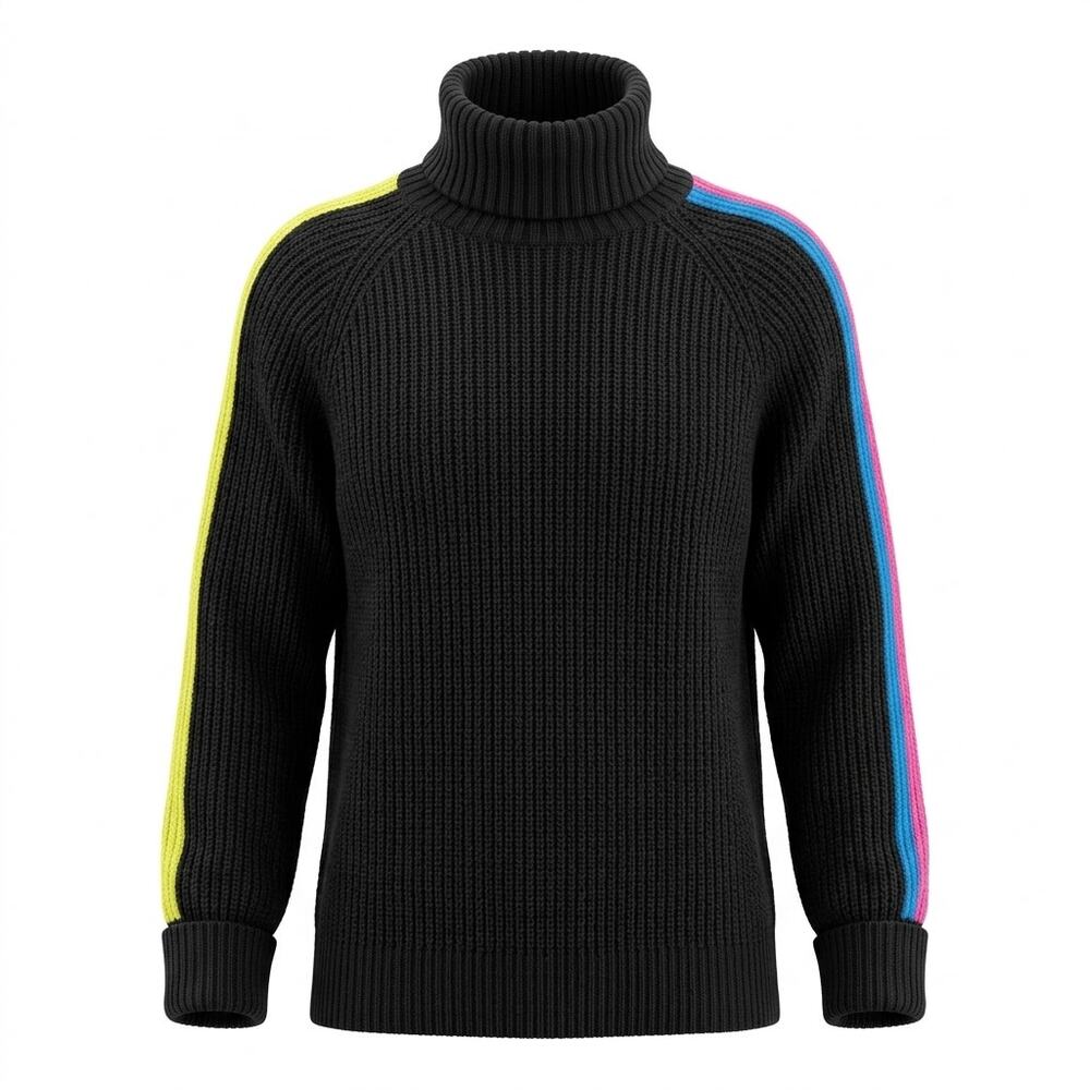 Future Collective Black Neon Stripe Turtleneck Ribbed Sweater Women Size S